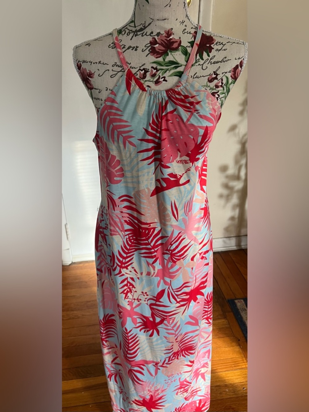 Tropical Pink & Light Blue Sleeveless Shift Dress